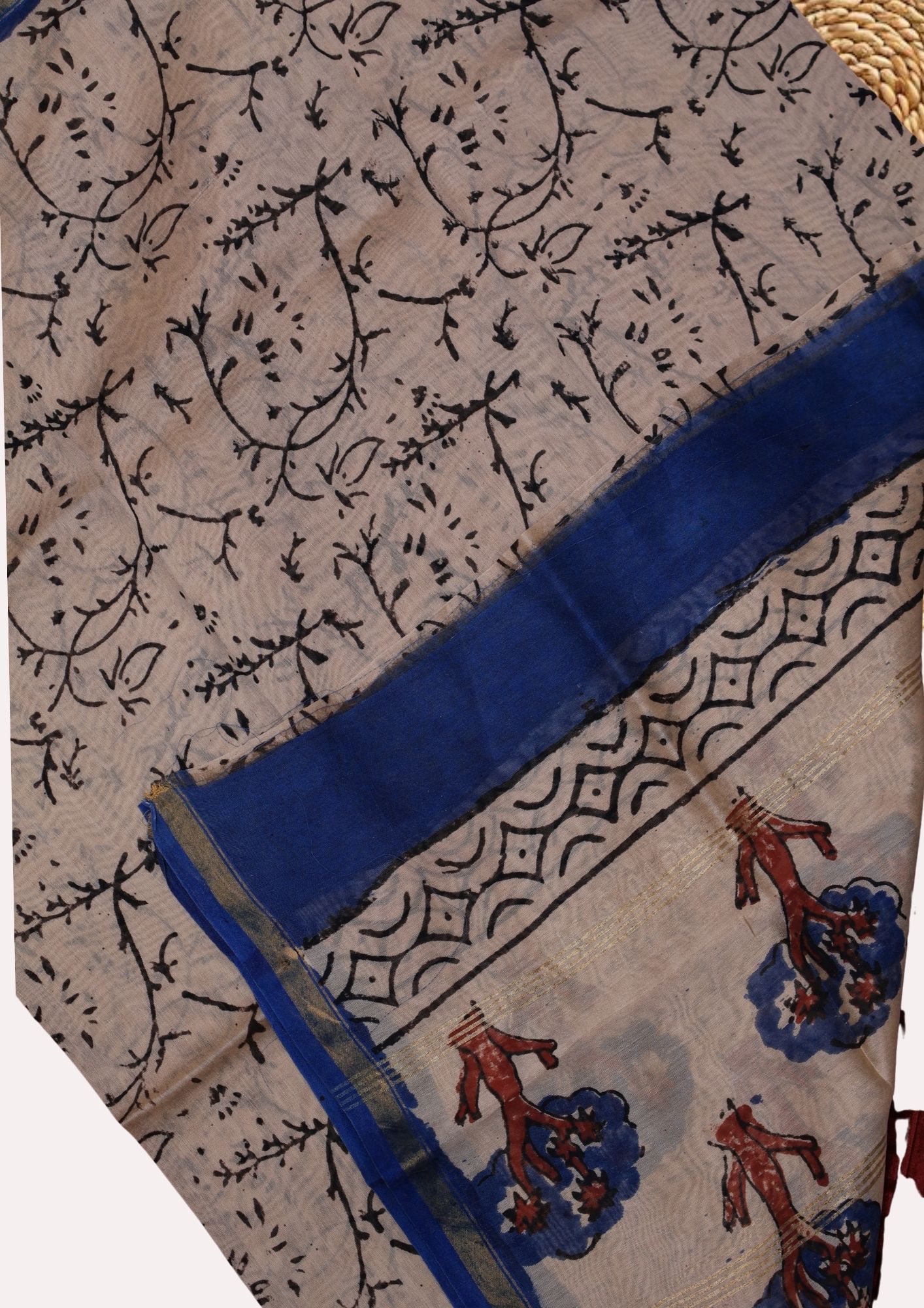 Cream and Blue Chanderi Suit Set