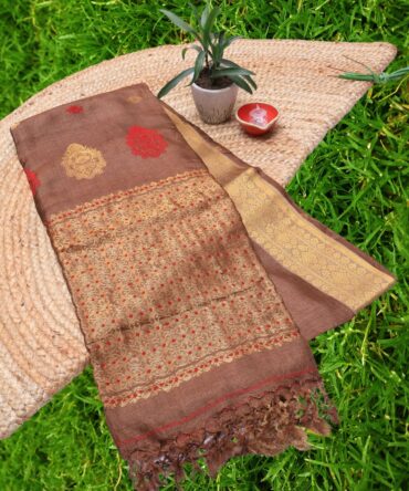 Handwoven Coffee with Red Tussar Silk Saree