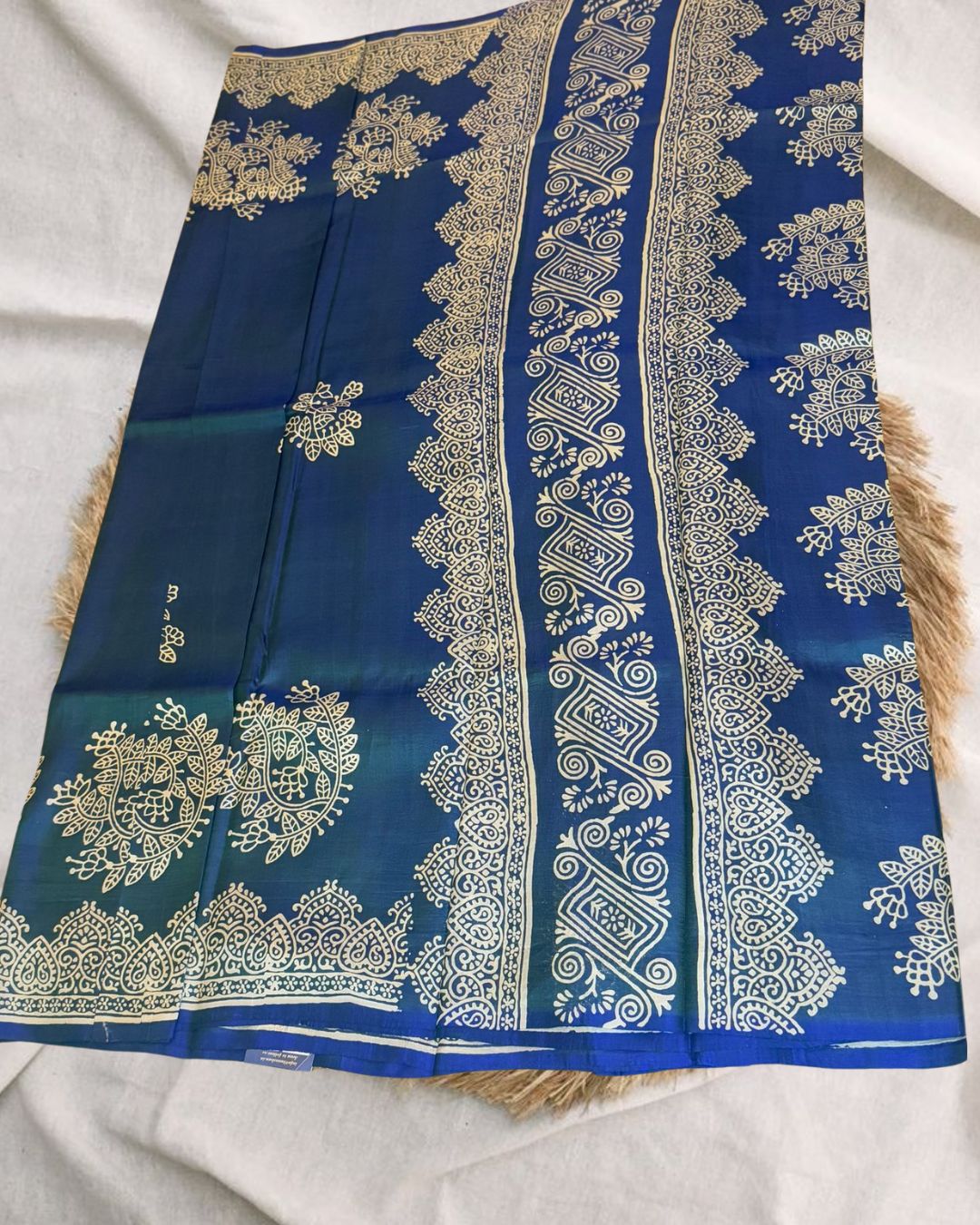 The Blue Bishnupuri Katan Silk Handblock Saree: Timeless Elegance