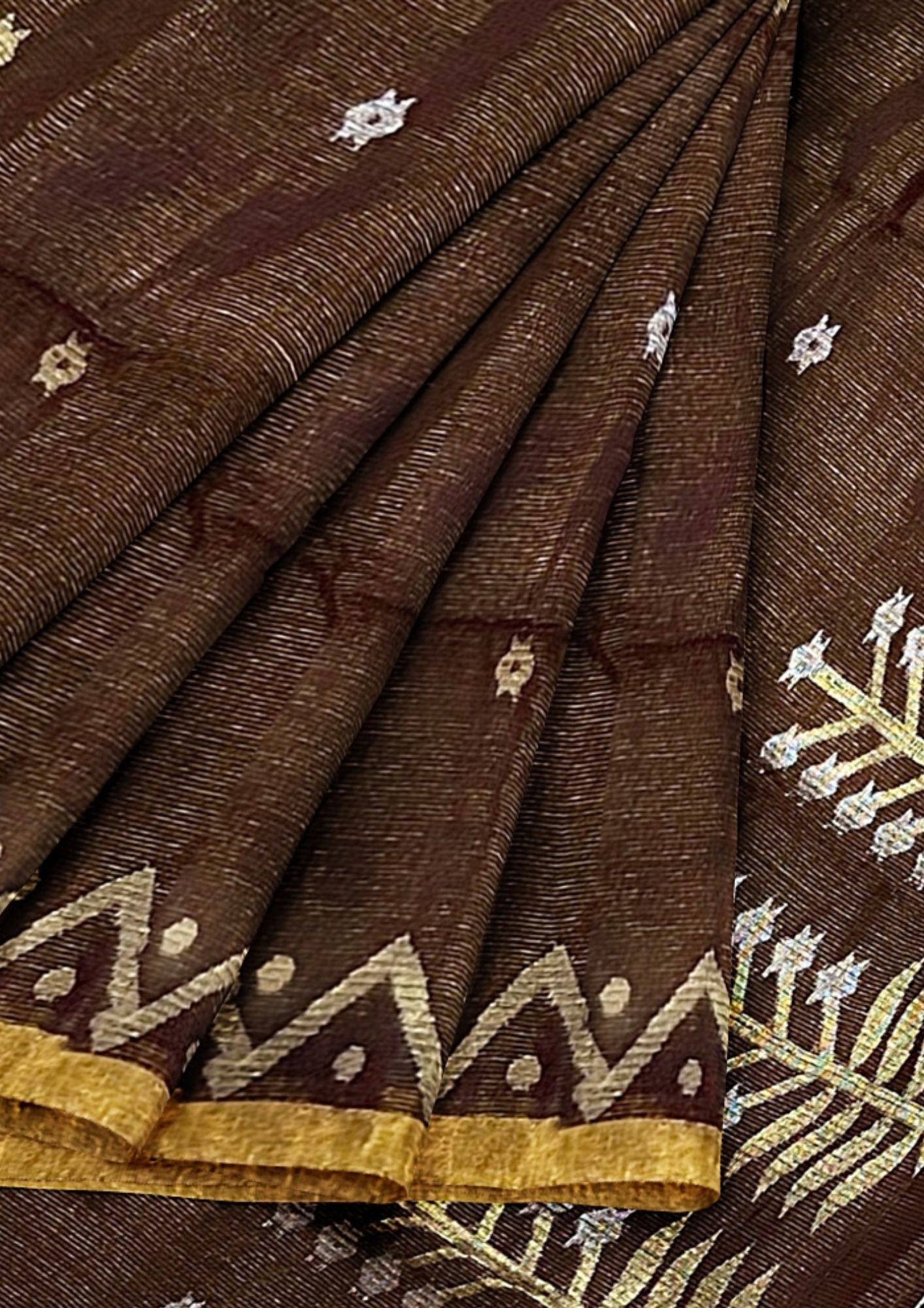 Coffee Metallic Mashup Linen Saree with Jamdani Weave: Rustic Charm Meets Urban Glam