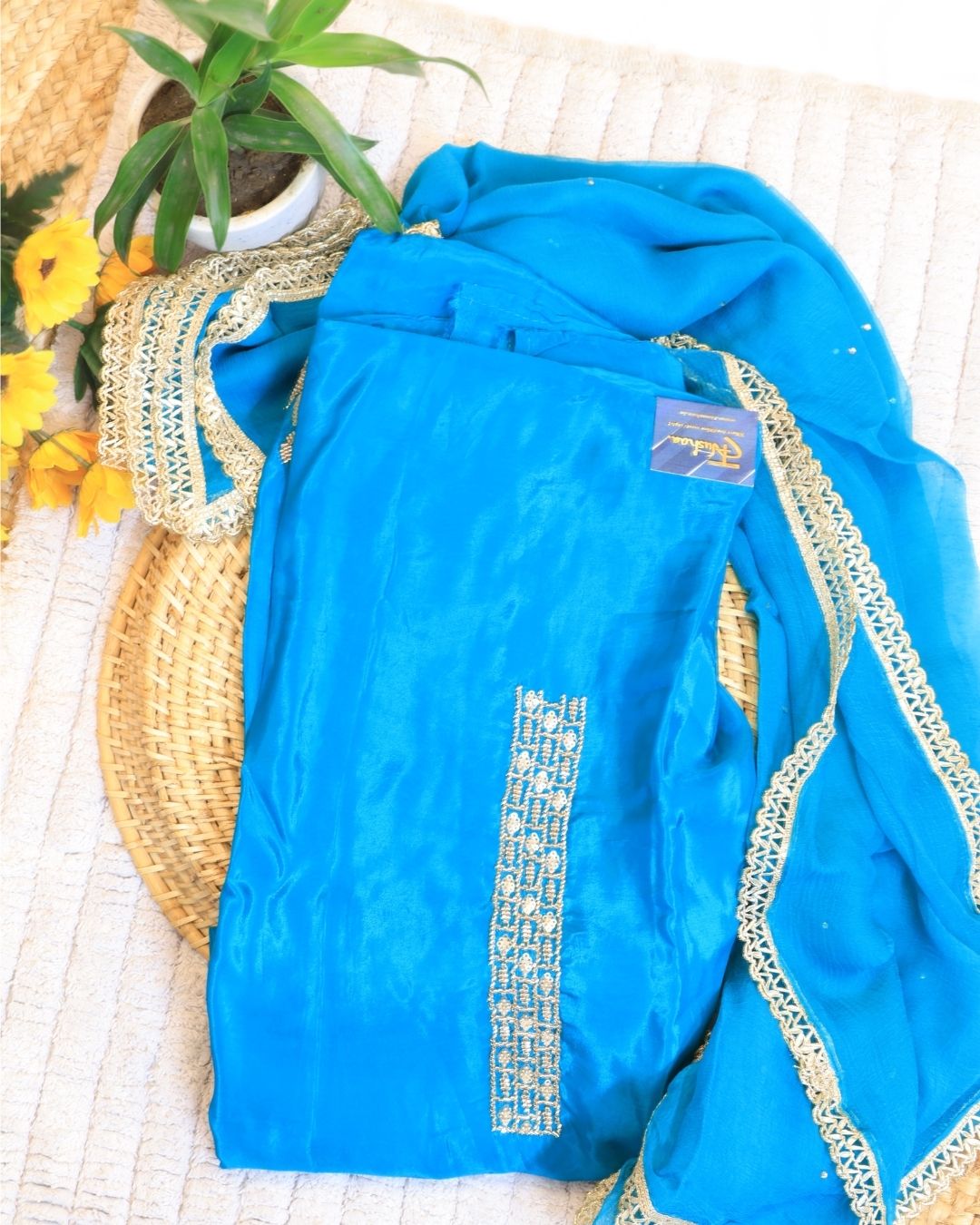 Firozi Satin Silk Suit Set: Dazzling Radiance