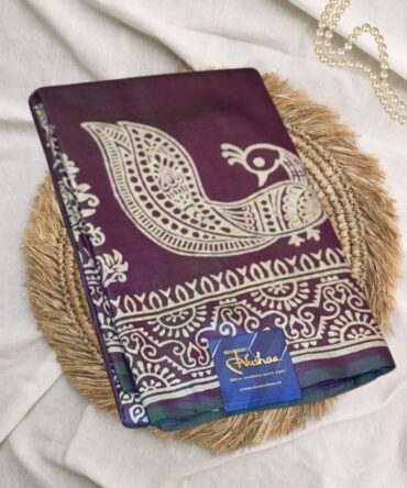 Purple Majesty: Bishnupuri Katan Silk Handblock Saree