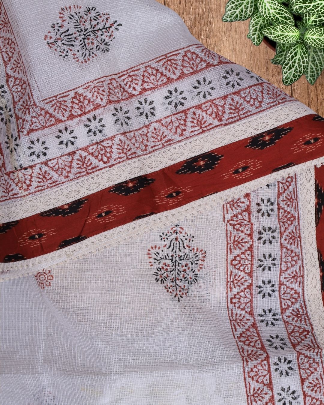 Red with Black South Cotton Suit Set