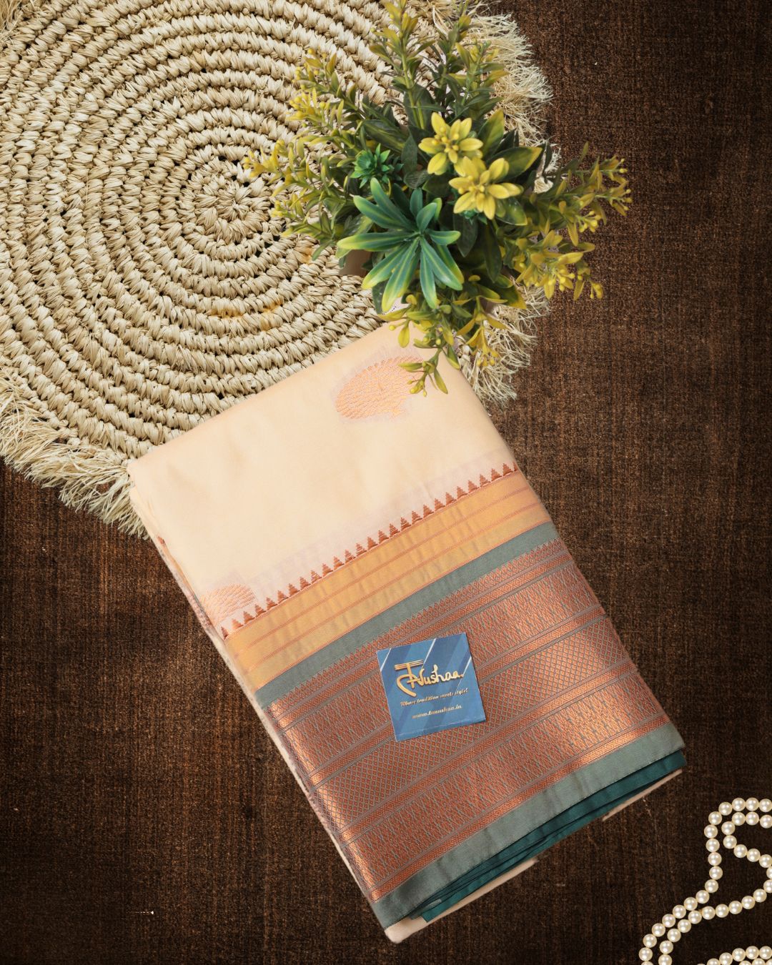 Cream & Green Kanjeevaram Saree: The Elegance of Tradition