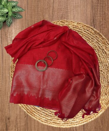 Red Jamdani Zari Weave Suit