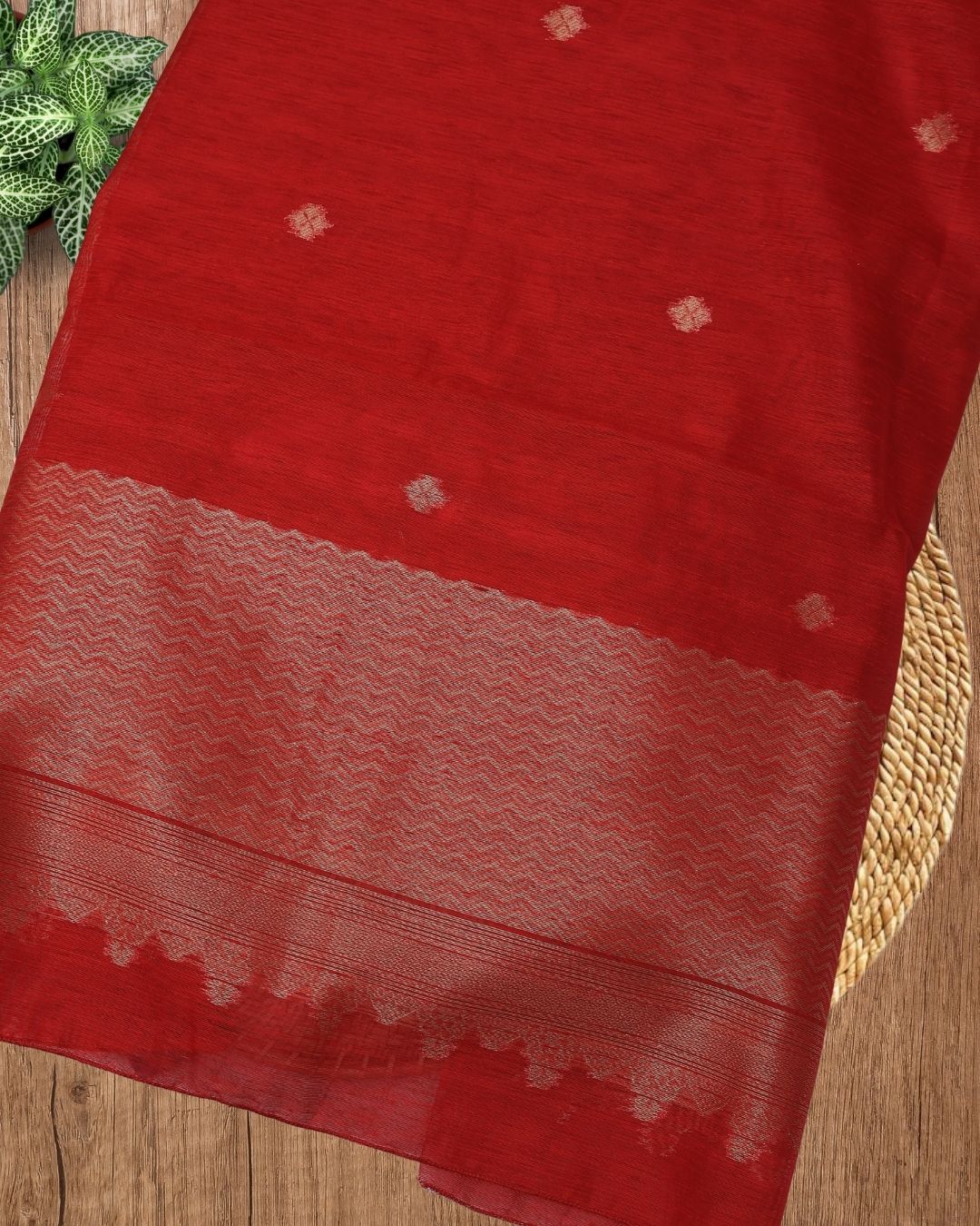 Red Jamdani Zari Weave Suit