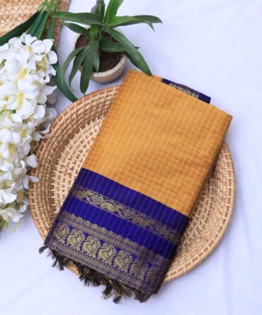 Yellow & Blue Check Mangalagiri Cotton Saree