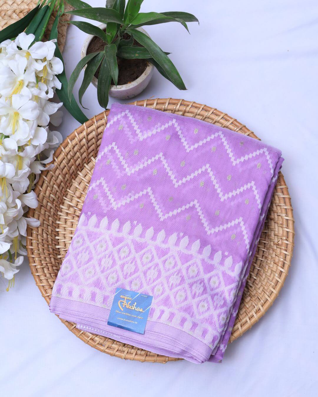 Lavender Dream: Semi Dhakai Jamdani Cotton Saree