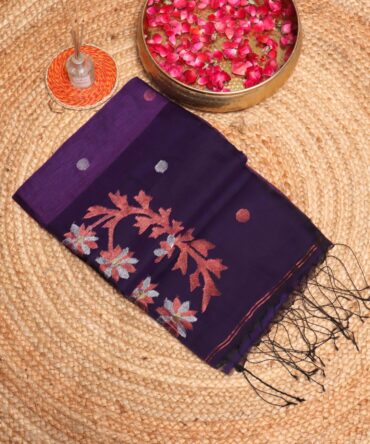 Exquisite Purple Handwoven Silk Linen Saree