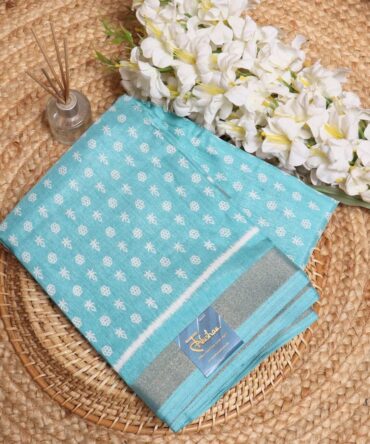 Sea Green Dola Silk Block Printed Saree