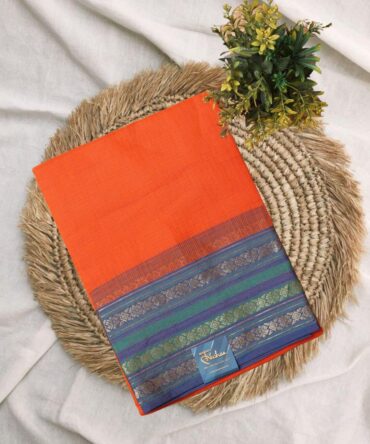 Orange Kota Gadwal Woven Saree