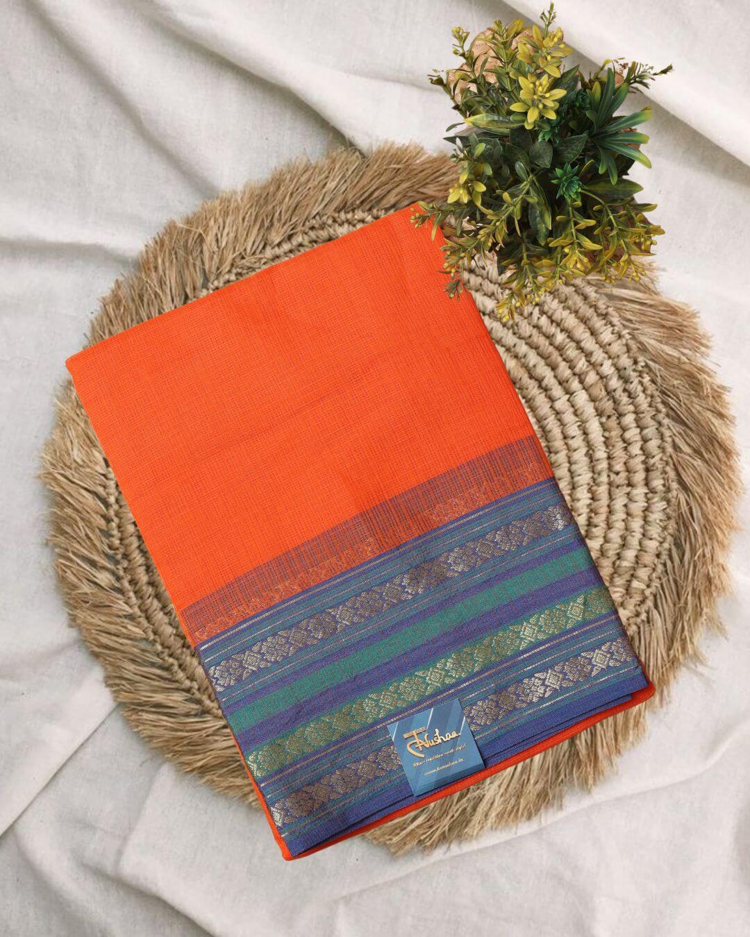 Orange Kota Gadwal Woven Saree