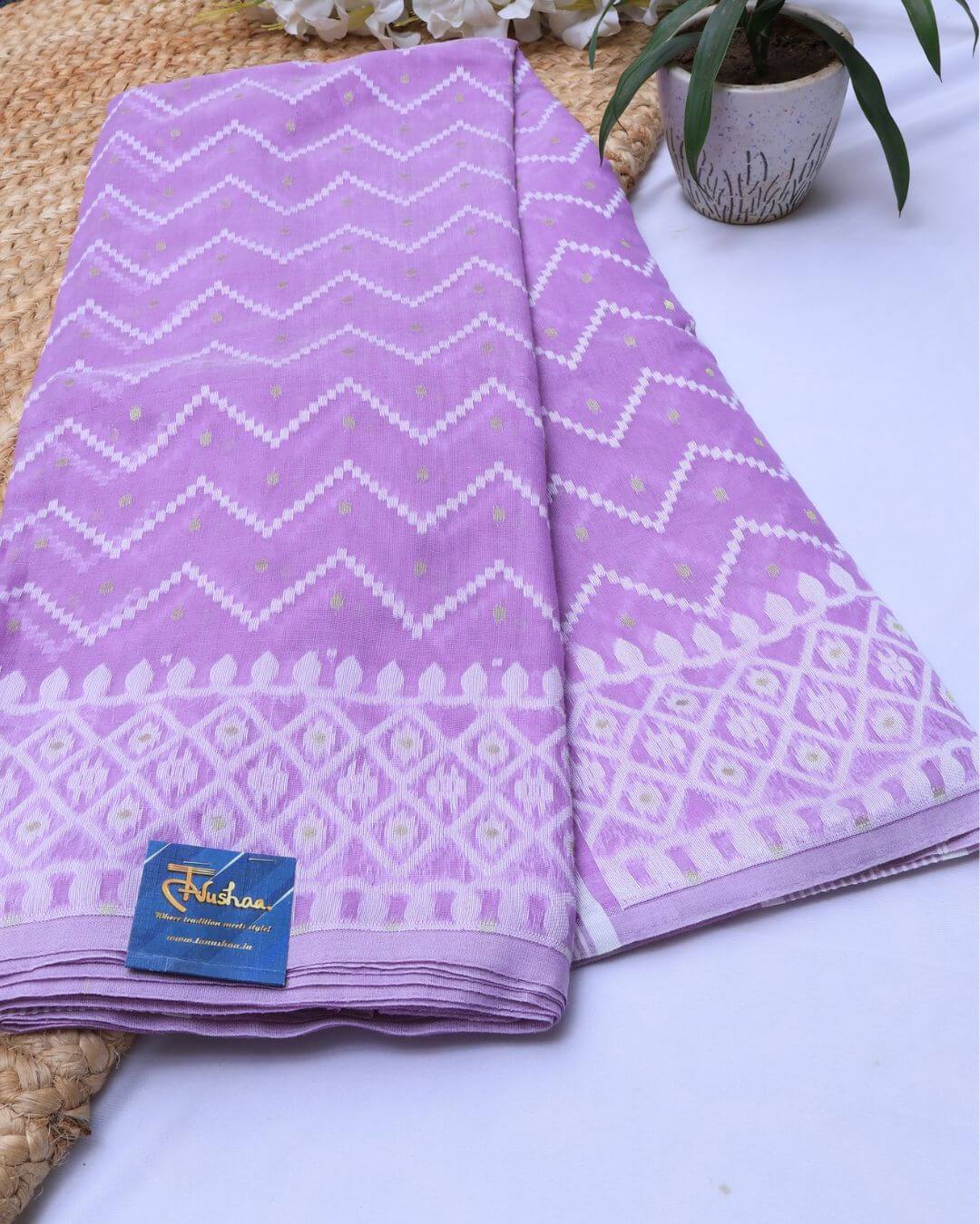 Lavender Dream: Semi Dhakai Jamdani Cotton Saree