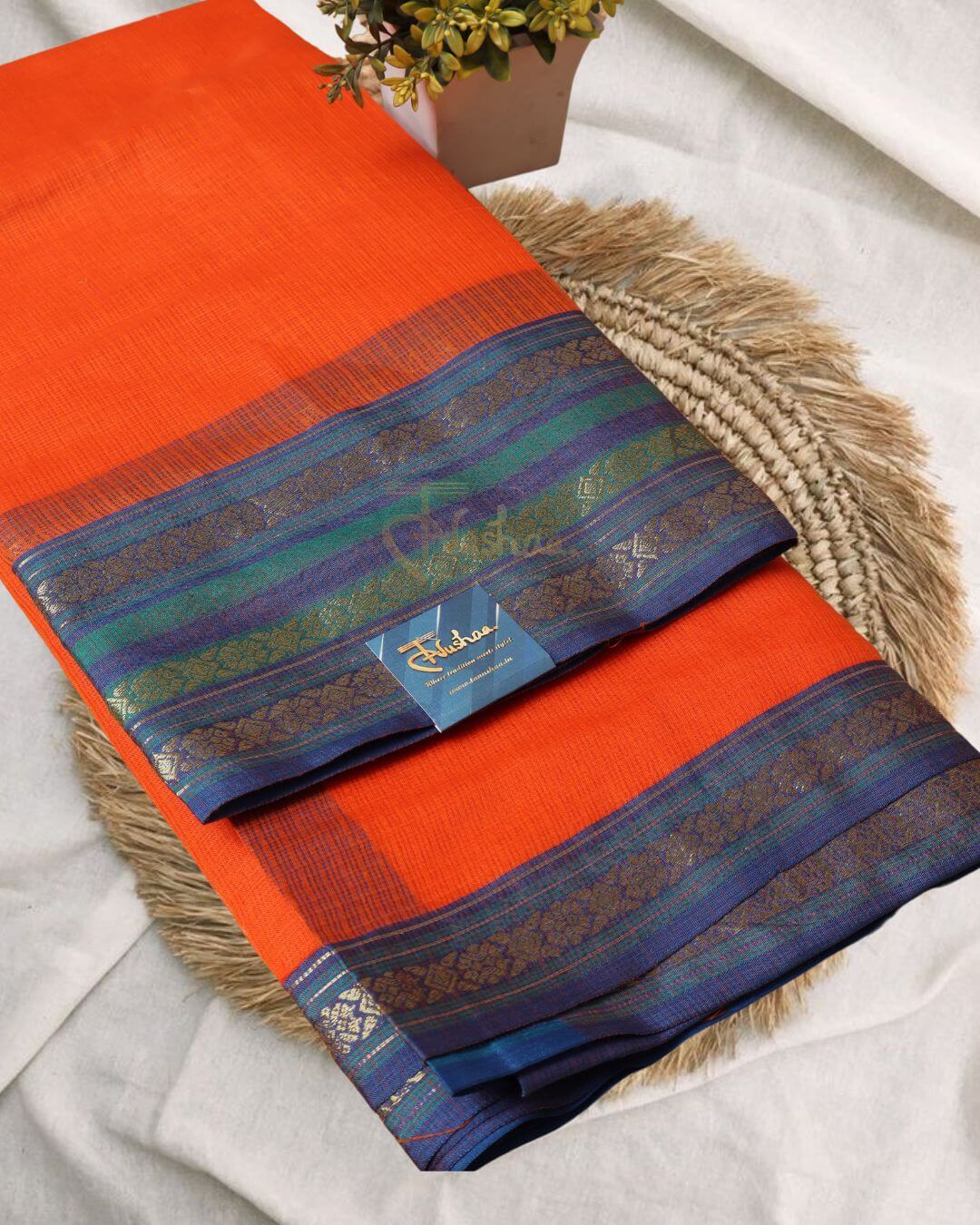 Orange Kota Gadwal Woven Saree