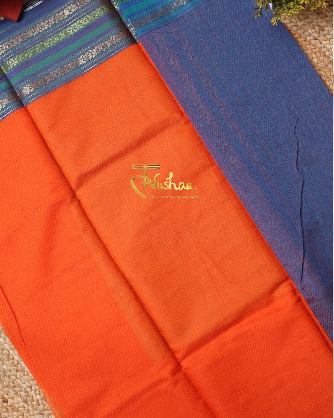 Orange Kota Gadwal Woven Saree