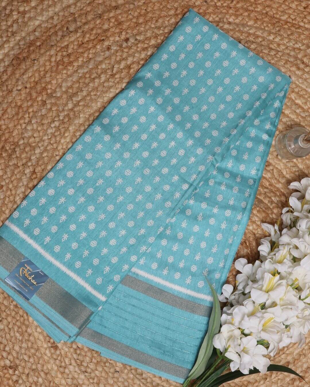 Sea Green Dola Silk Block Printed Saree