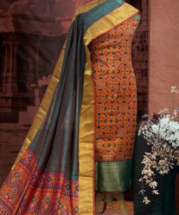 Festive Orange & Emerald Green Patola Silk Ensemble