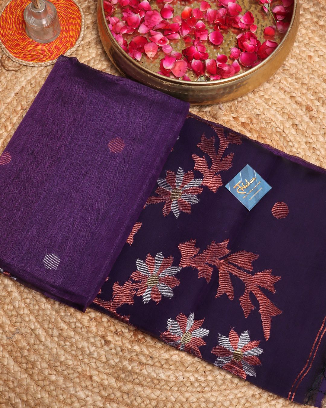 Exquisite Purple Handwoven Silk Linen Saree