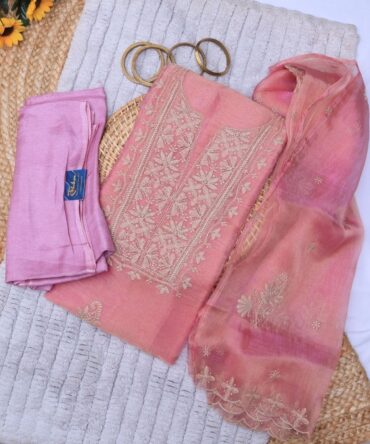 Shimmer Embroidered Pink Organza Suit Set