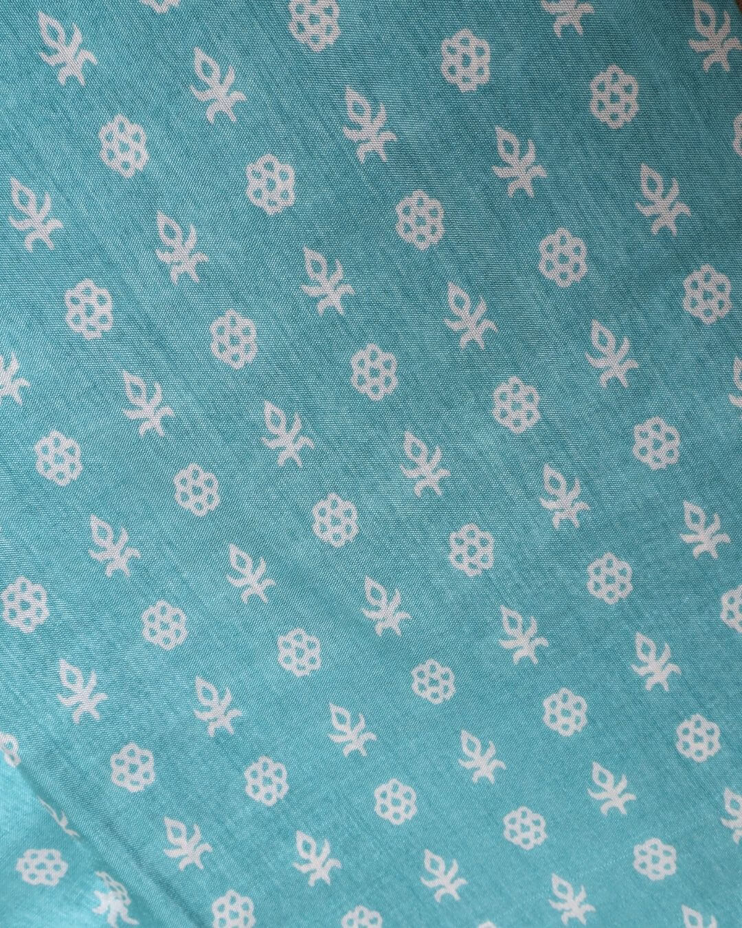 Sea Green Dola Silk Block Printed Saree