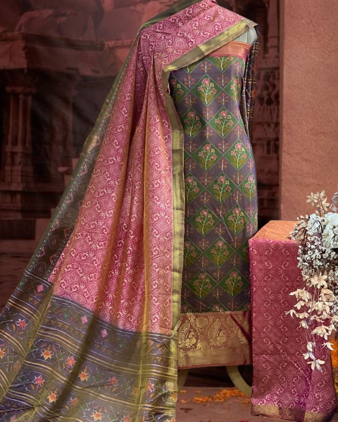 Regal Violet & Pink Patola Silk Ensemble