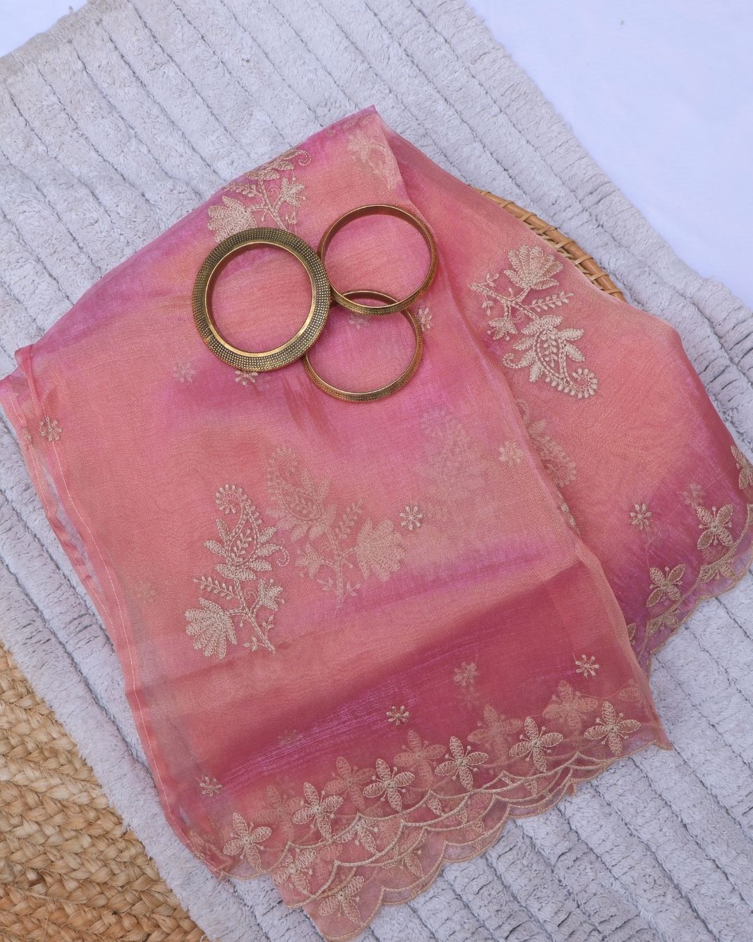 Shimmer Embroidered Pink Organza Suit Set