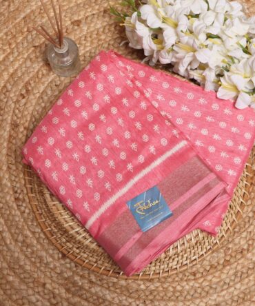 Pink Dola Silk Block Printed Saree