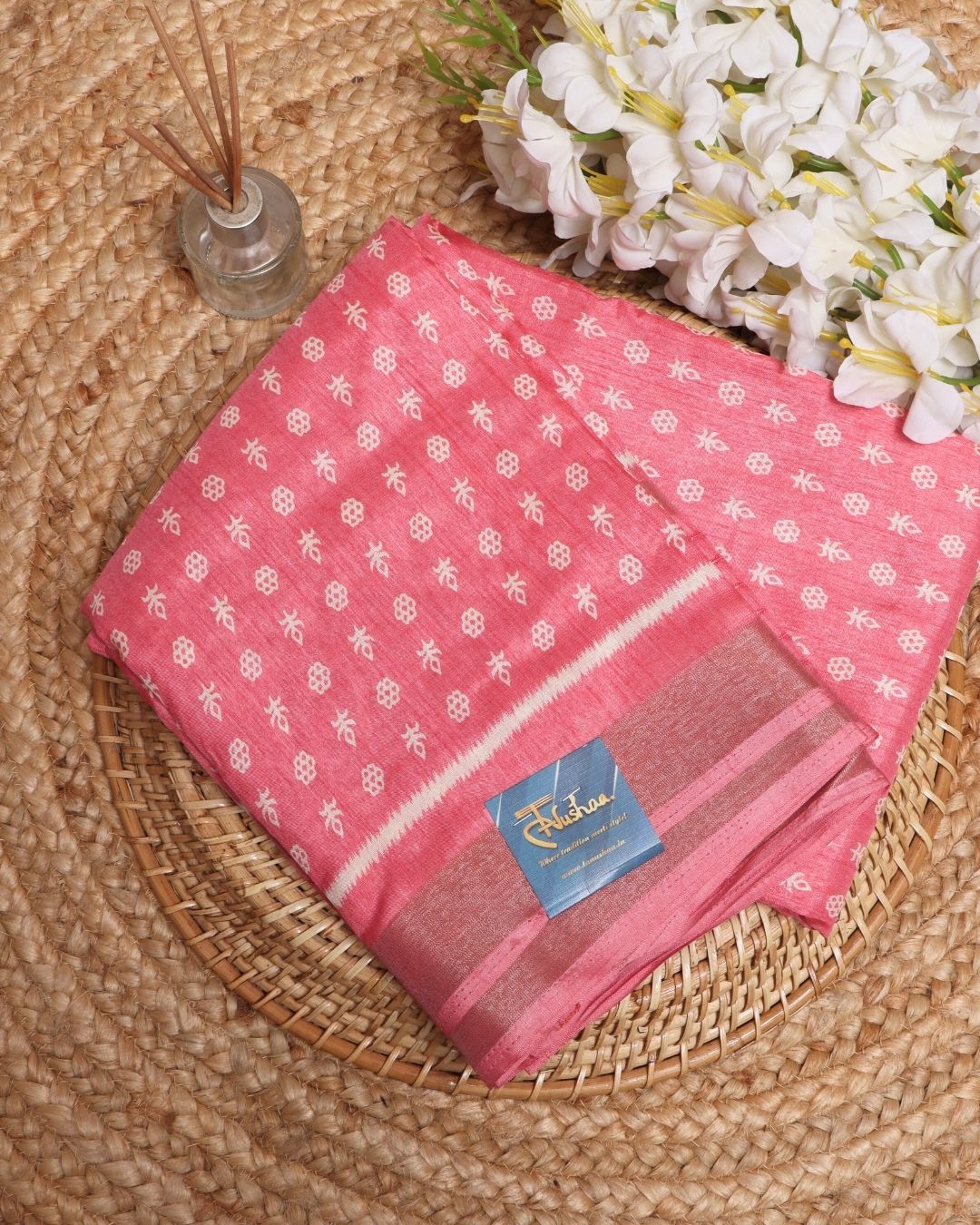 Pink Dola Silk Block Printed Saree