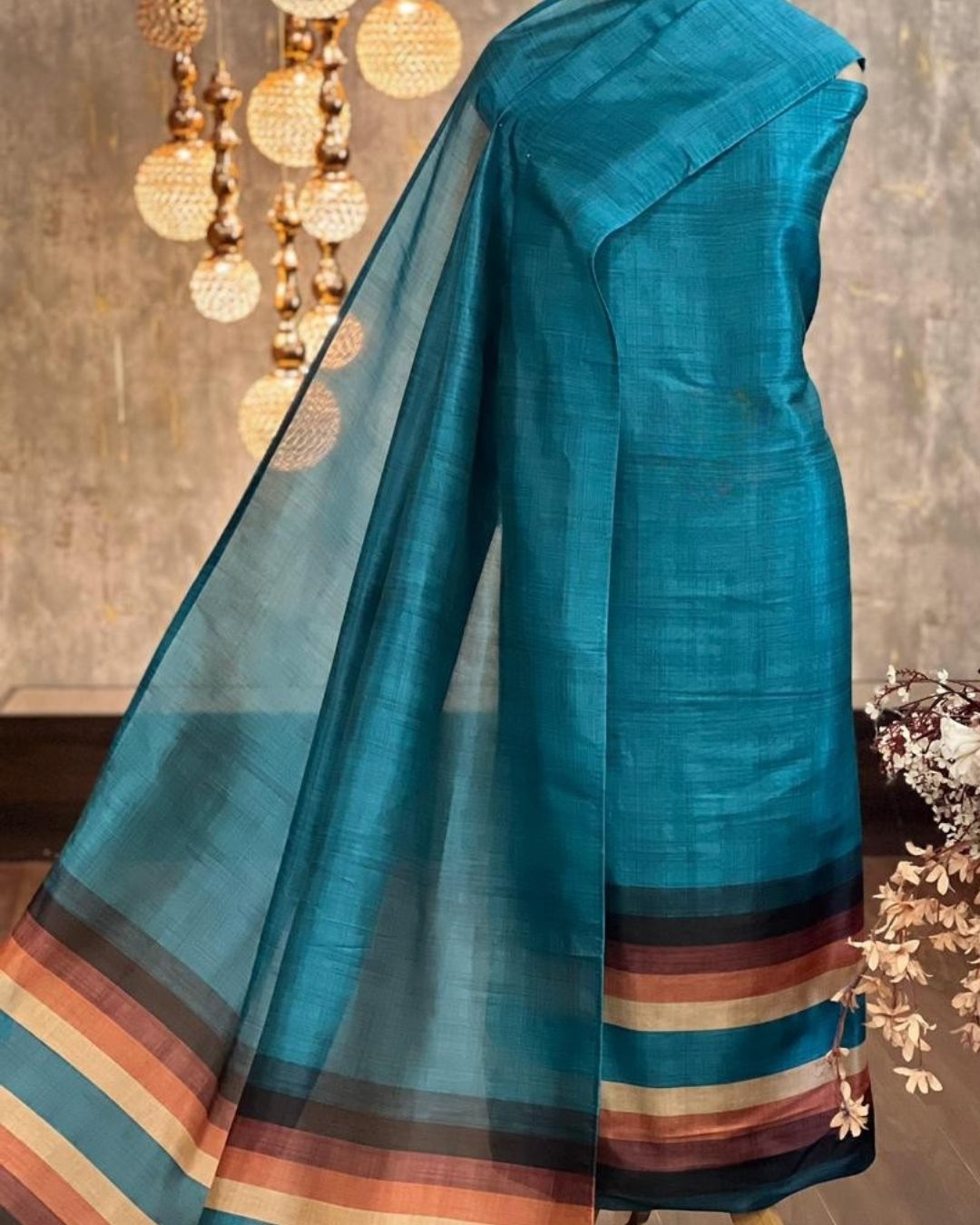 Semi Tussar Digital Printed Silk (Firozi Colour)