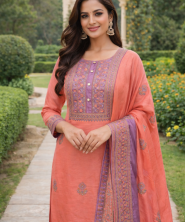 Mauve and Pink Cotton Silk Suit Set