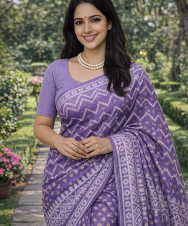 Lavender Dream: Semi Dhakai Jamdani Cotton Saree