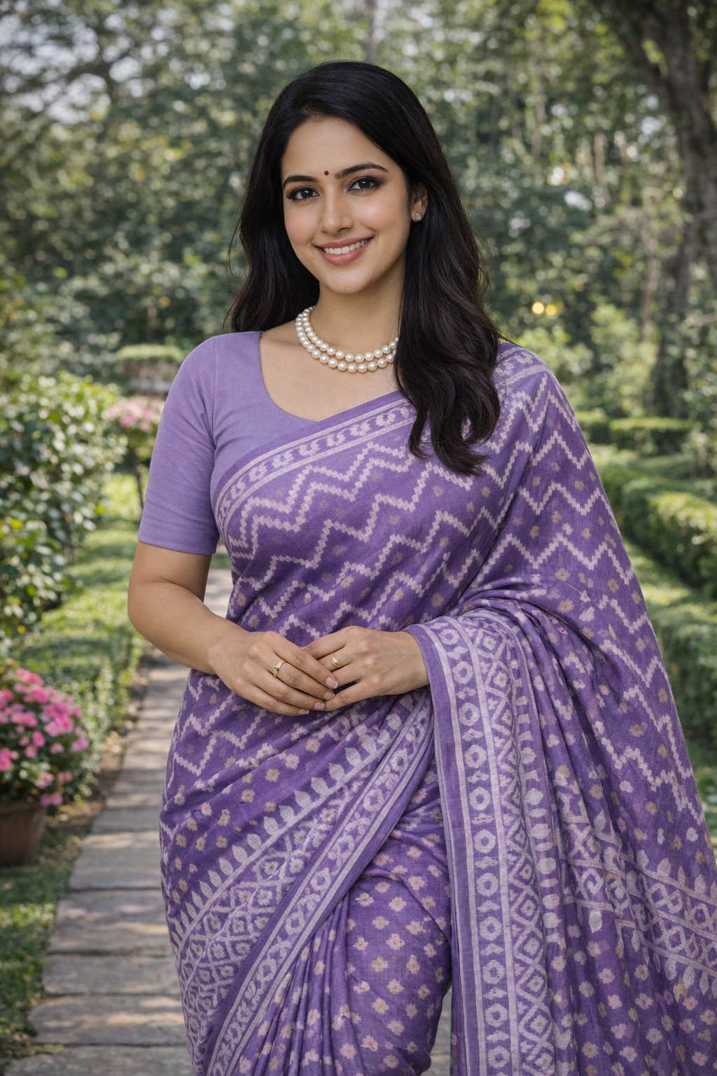 Lavender Dream: Semi Dhakai Jamdani Cotton Saree