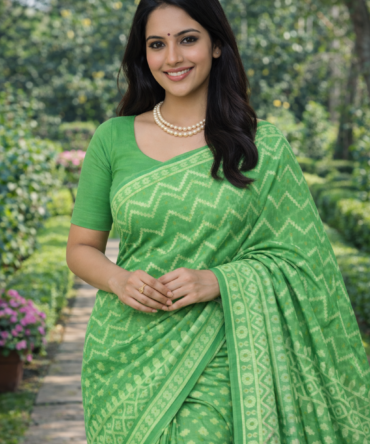 Sea Green Semi Dhakai Jamdani Cotton Saree