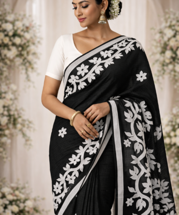 Black& White Appliqué Kota Cotton Saree