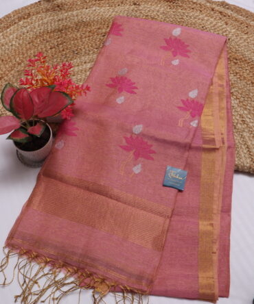 Sweet Pink Metallic Linen Saree
