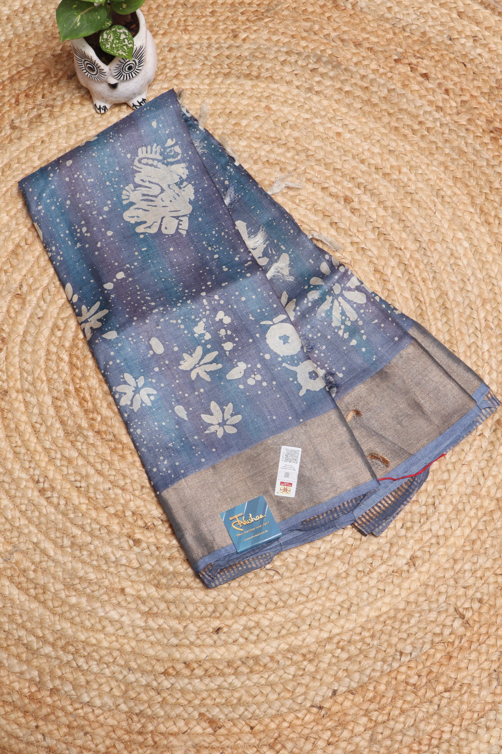 Powder Blue Handpainted Gachi Tussar