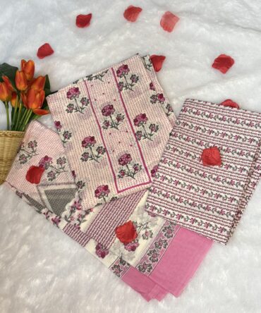 White with Pink Cotton Suit Set