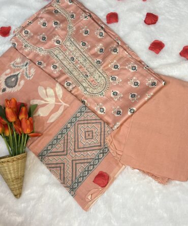 Peach Cotton Elegant Printed Suit Set