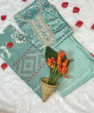 Green Cotton Printed Suit Set