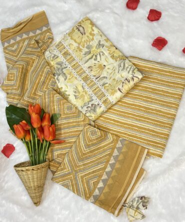 Yellow and White Soothing Cotton Suit Set: Effortless Radiance