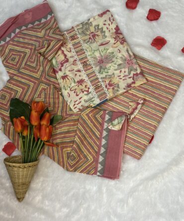 Pink and White Soothing Cotton Suit Set: Sweet Serenity