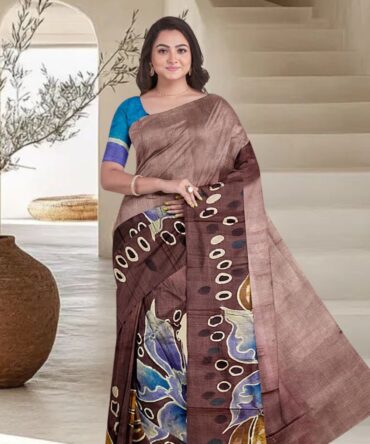 Handpainted Sandel Tussar Silk Saree