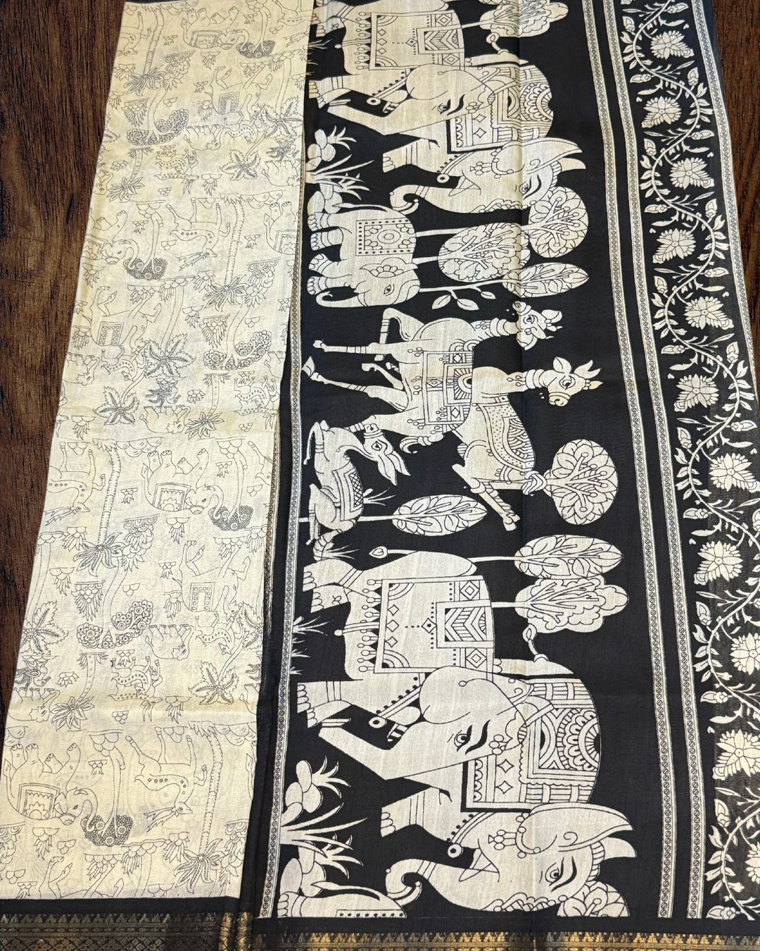 Kalamkari Cotton Silk Black & White - Image 2