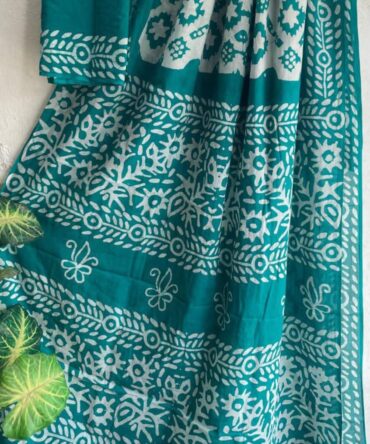 Teal Blue Mul Cotton Saree