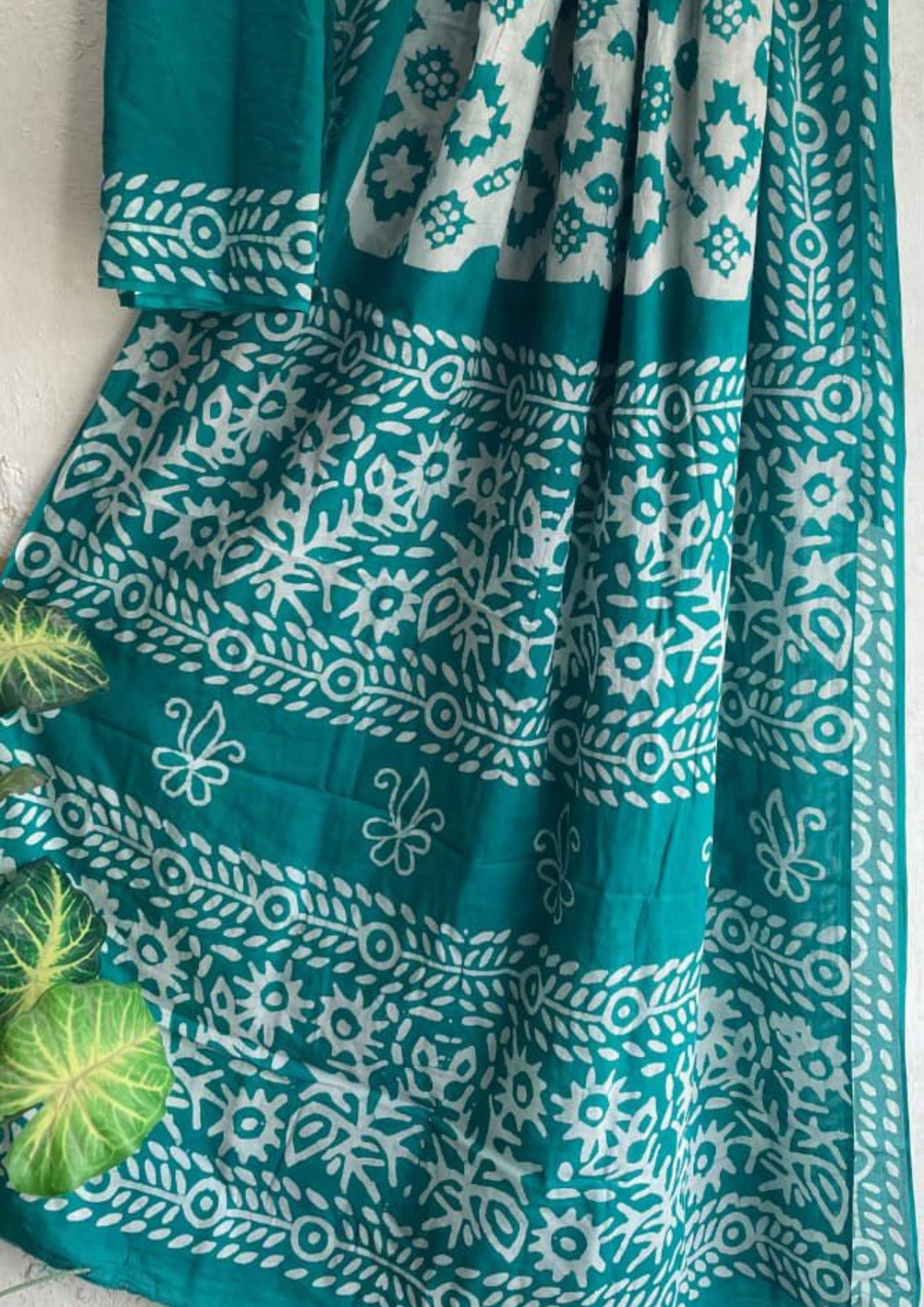 Teal Blue Mul Cotton Saree