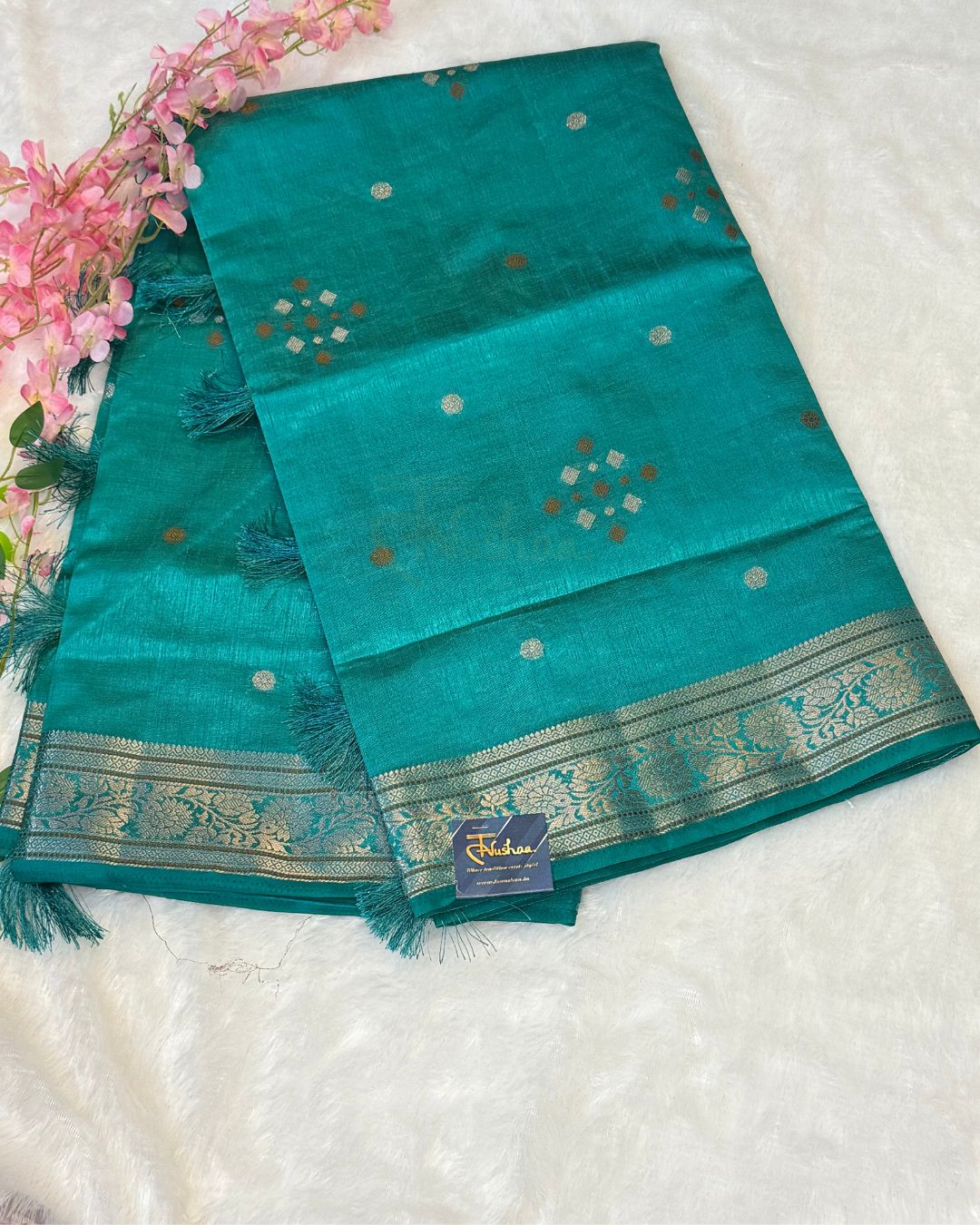 Sea Green Loom woven Cotton Silk Saree - Image 2
