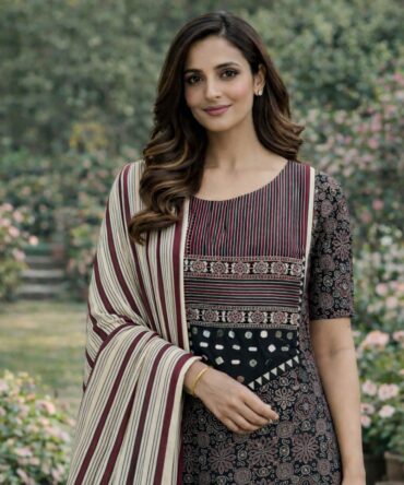 Charcoal Ajrakh Hand-Block Patchwork Set