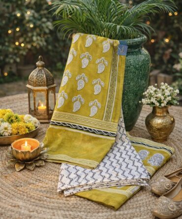 Canary Yellow & White Printed Cotton Suit