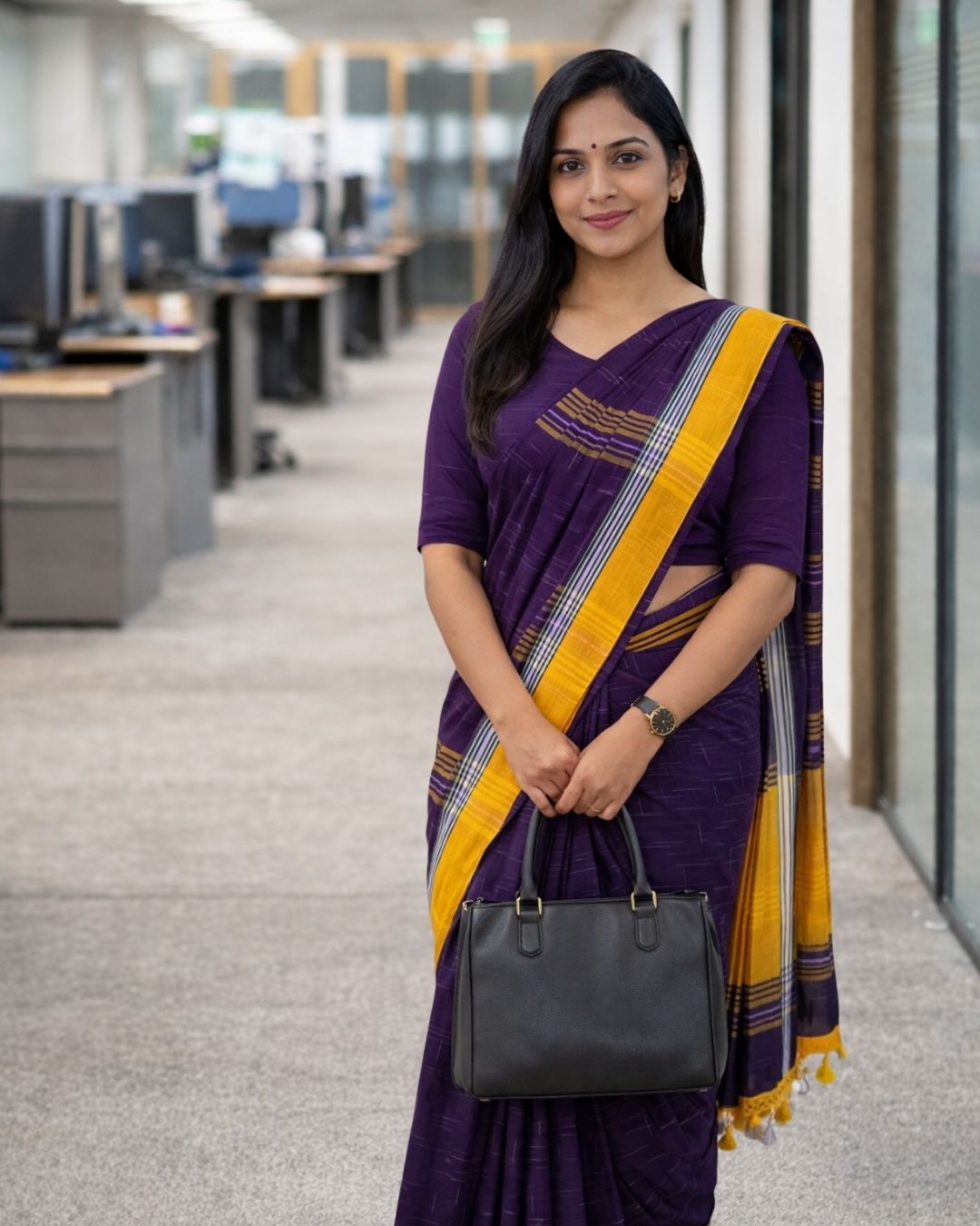 Deep Purple Handloom Khadi Saree