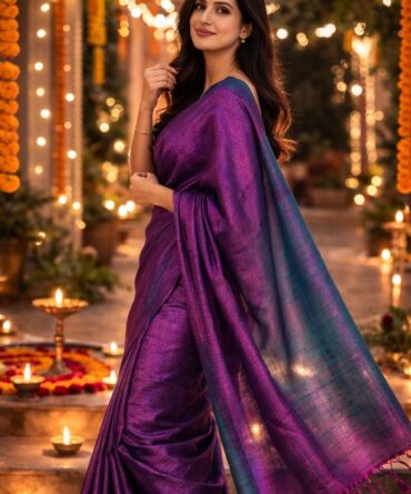 Mystical Duo Violet & Green Raga Tissue Saree